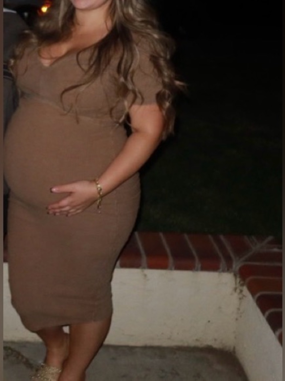 Fashion Nova Brown Ribbed Midi Bodycon Dress